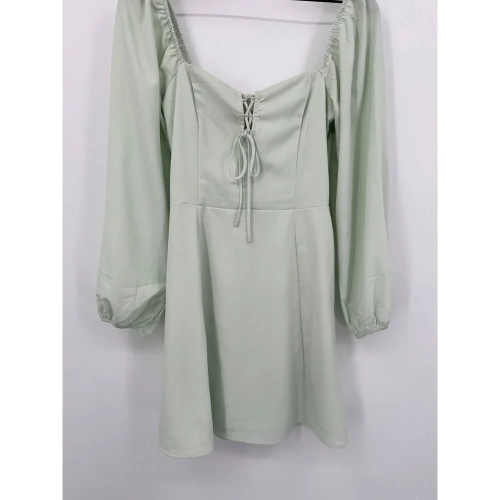 A&F Corset Style Mini Dress Women ST Sage Green Sweetheart Smocked coquette - Picture 3 of 9